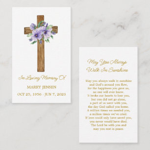 Pansy Cross Memorial Funeral Prayer Card