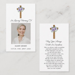 Pansy Cross Memorial Photo Funeral Prayer Card