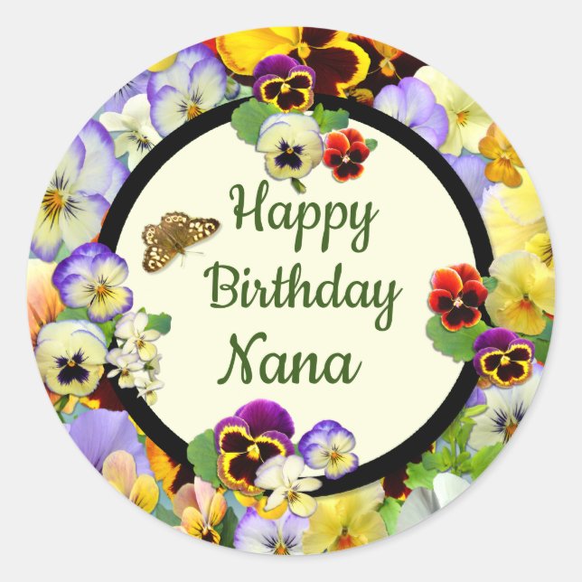 Pansy Design Birthday for Nana Classic Round Sticker (Front)