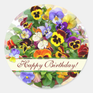 Pansy Display Birthday Greetings Classic Round Sticker