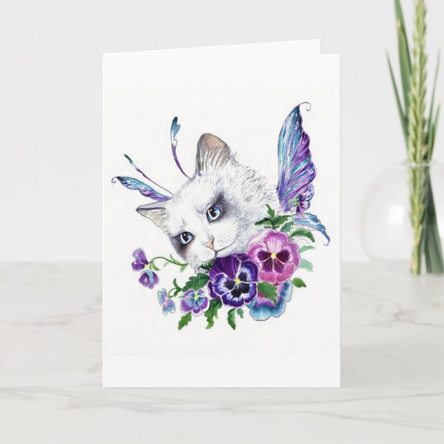 Pansy fairy kitty greeting card (Front)