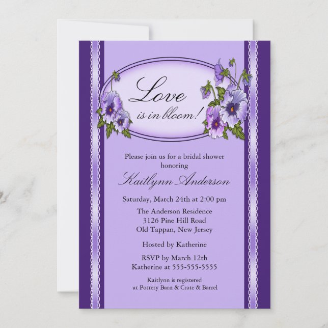 Pansy Floral Frame Bridal Shower Invitation (Front)