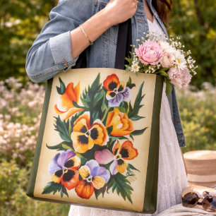 Pansy Floral Gift For Her Rustic Cottage Style Tote Bag