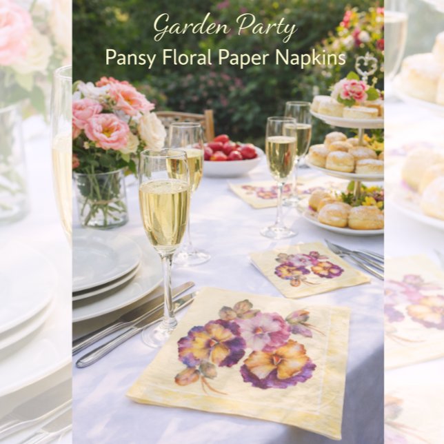 Pansy Floral Paper Napkin Garden Party Table Decor (Elegant pansy floral napkins to elevate your garden party table styling)
