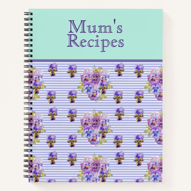 Pansy Flower Aqua Stripe art floral Mom Recipe Not Notebook (Front)