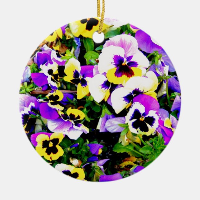 pansy flowers ceramic tree decoration (Front)