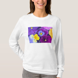 Pansy flowers floating in bird bath with dew T-Shirt