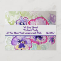 Pansy Flowers New Address Postcard, We Are Moving