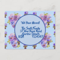 Pansy Flowers New Address Postcard, We Are Moving