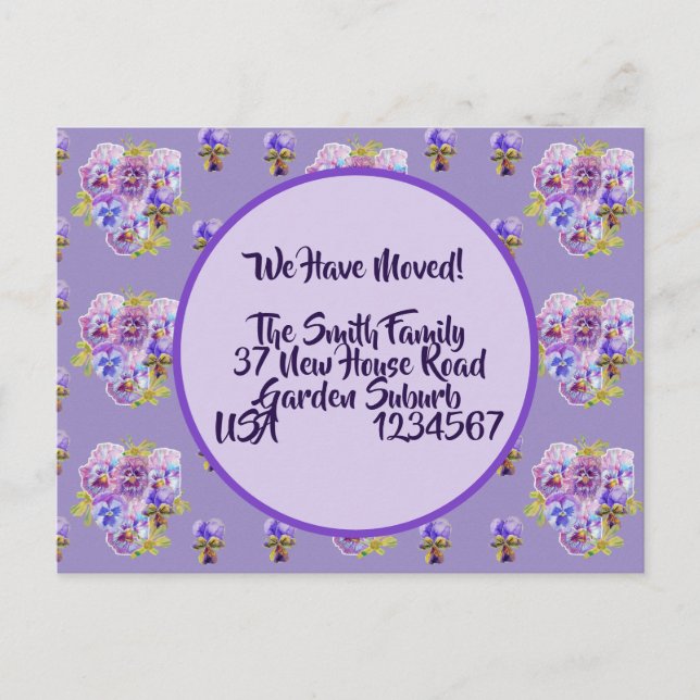 Pansy Flowers New Address Postcard, We Are Moving Postcard (Front)