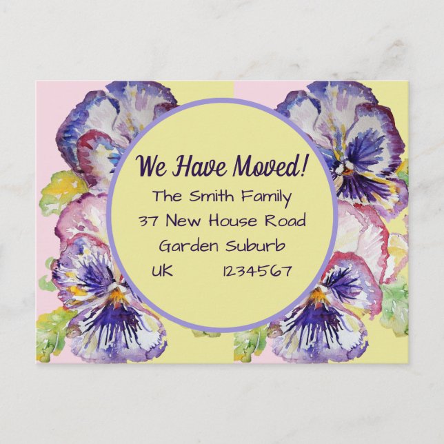 Pansy Flowers New Address Postcard, We Are Moving  Postcard (Front)