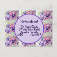 Pansy Flowers New Address Postcard, We Are Moving