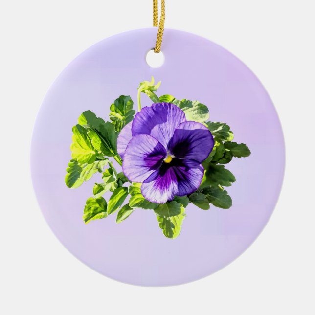 Pansy In Two Shades of Purple Ceramic Tree Decoration (Front)