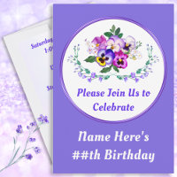 Pansy Invitations, Pretty Birthday Invitations