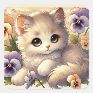 Pansy Kitten Square Sticker
