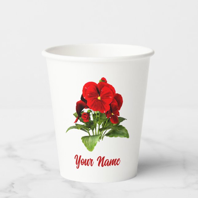 Pansy Lover Floral Personalised Custom Paper Cups (Front)