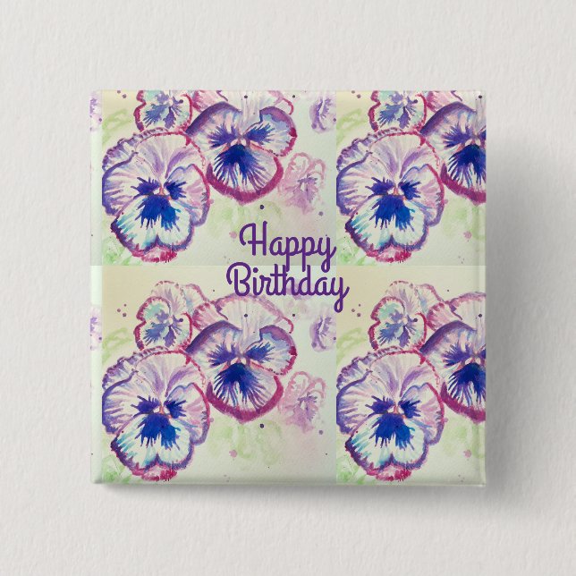 Pansy Pansies Purple Flower Floral Pink 15 Cm Square Badge (Front)