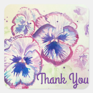 Pansy Pansies Purple Flower Floral Pink Thank You Square Sticker