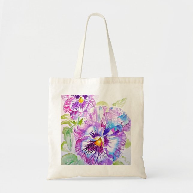 Pansy Pansies Purple Watercolor floral Flower Tote Bag (Front)