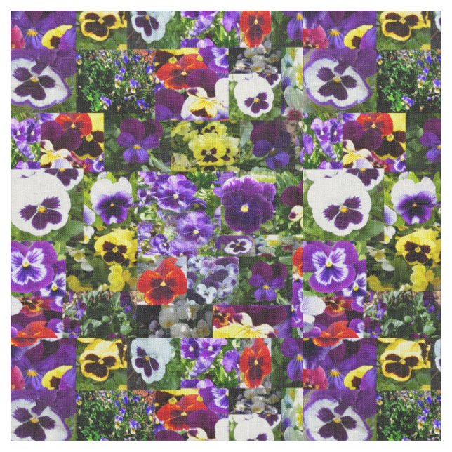 Pansy Photo Collage, Fabric (Close Up)