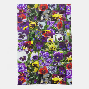 Pansy Photo Collage: Kaleidoscope of Floral Beauty Tea Towel