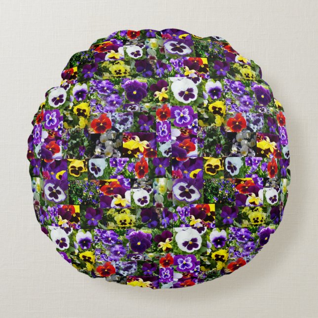 Pansy Photo Collage, Round Cushion (Front)
