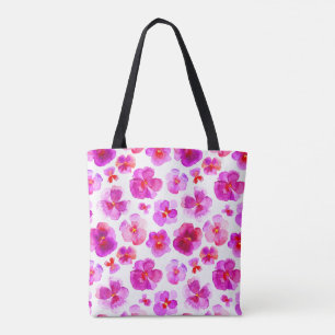 Pansy pink floral flower watercolor art bag