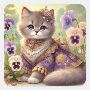 Pansy Princess Cat Square Sticker