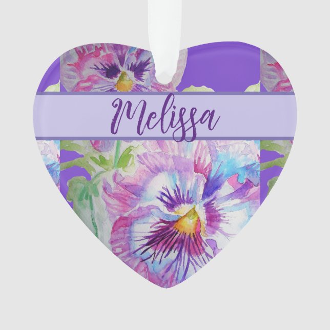 Pansy Purple Watercolor Pretty Floral Flower Ornament (Front)
