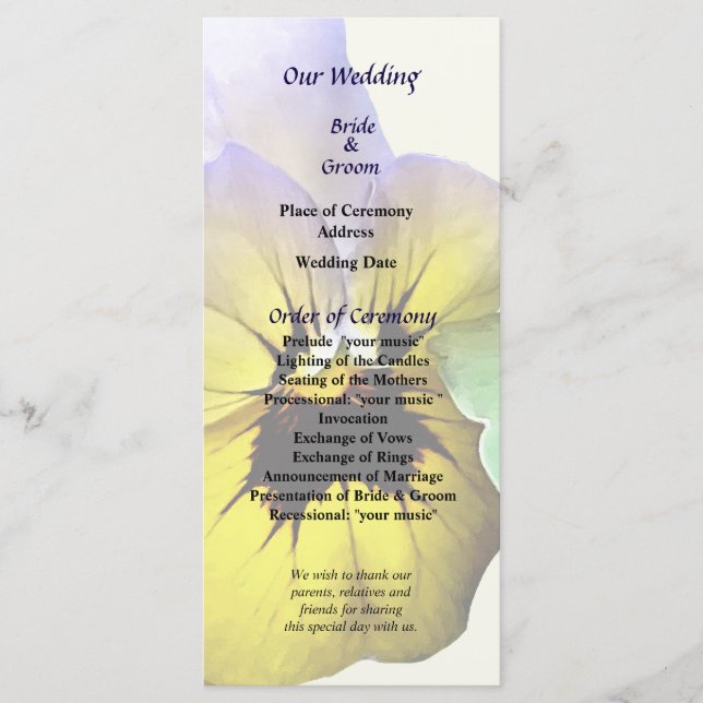 Pansy Saluting Wedding Program Programme (Front)