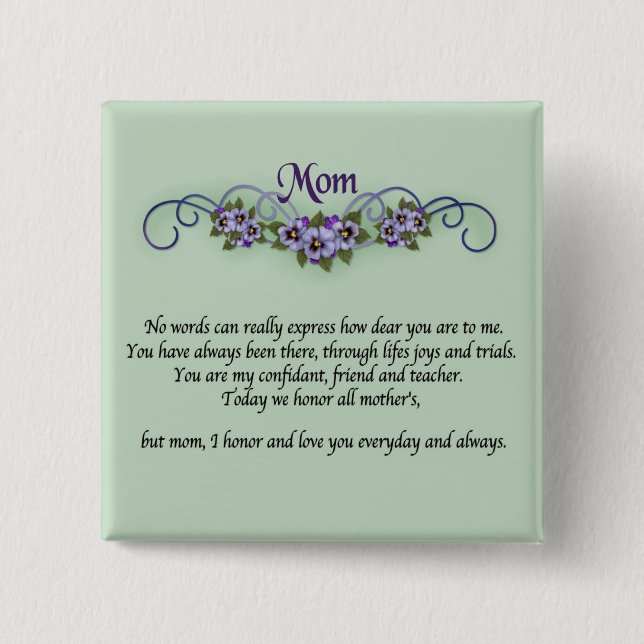 Pansy Scrolls Mother's Day 15 Cm Square Badge (Front)