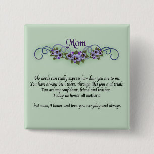 Pansy Scrolls Mother's Day 15 Cm Square Badge