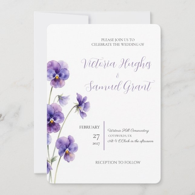 Pansy Silhouette Study Wedding Invitation (Front)