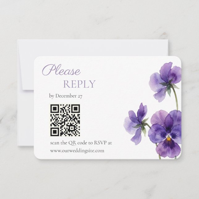 Pansy Silhouette Study Wedding RSVP Card (Front)
