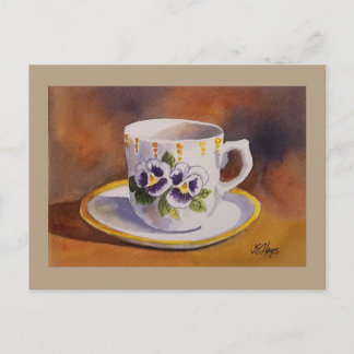 Pansy Teacup and Saucer Postcard