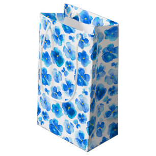 Pansy viola blue white watercolor art gift bag
