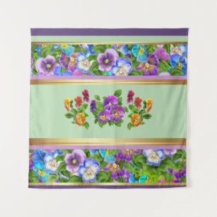 Pansy Violet Flowers Watercolor Floral Pattern Tapestry
