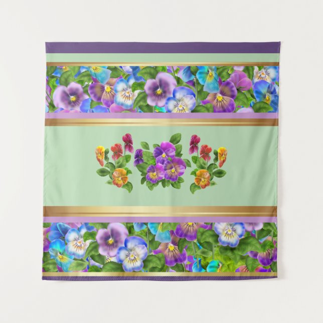 Pansy Violet Flowers Watercolor Floral Pattern Tapestry (Front)