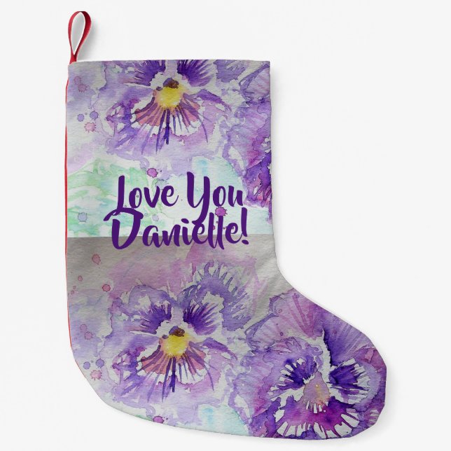 Pansy Watercolor Flowers Floral Love You Stocking (Front)