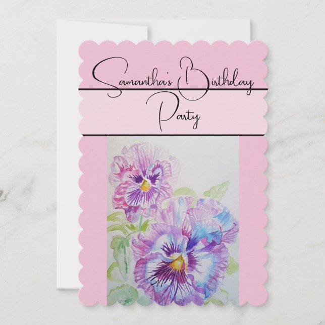 Pansy Watercolor Pansies Violet floral Flower Invitation (Front)