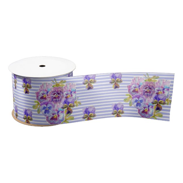 Pansy Watercolor Purple Pretty floral Satin Ribbon (Spool)