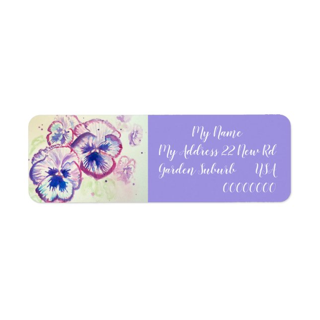 Pansy Watercolour Flower Return Address Labels (Front)