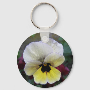 Pansy White and Yellow Keychain