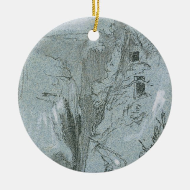 Pantalica, from 'Views of Sicily (chalk & gouache Ceramic Tree Decoration (Front)