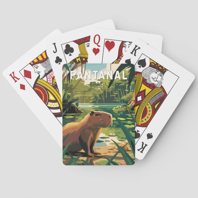 Pantanal Brazil Capybara Travel Art Vintage Playing Cards (Back)