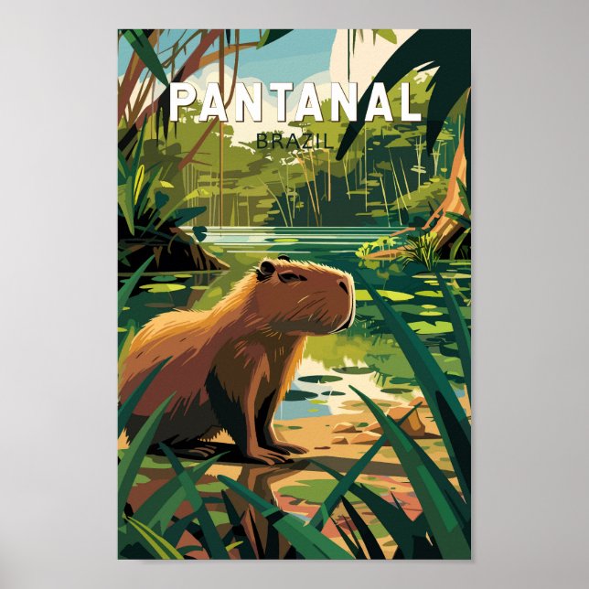 Pantanal Brazil Capybara Travel Art Vintage Poster (Front)