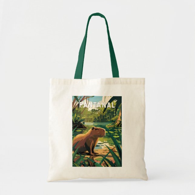 Pantanal Brazil Capybara Travel Art Vintage Tote Bag (Front)