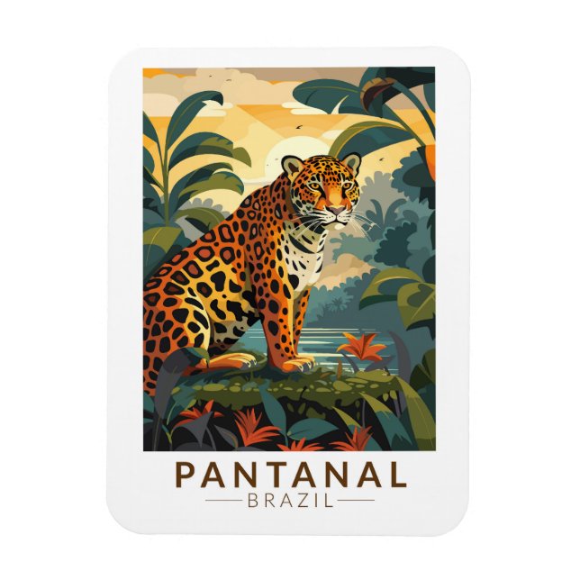Pantanal Brazil Jaguar Travel Art Vintage Magnet (Vertical)