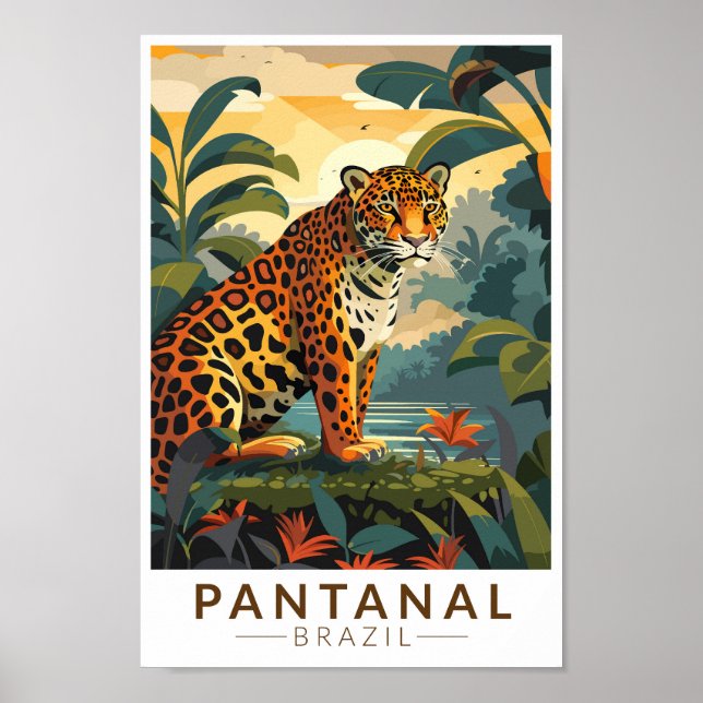 Pantanal Brazil Jaguar Travel Art Vintage Poster (Front)