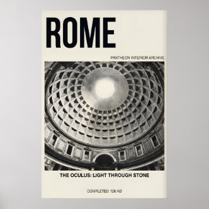 Pantheon Interior Poster, Rome Dome, Black & White Poster